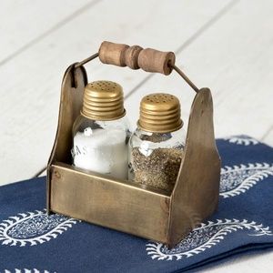Salt and Pepper Caddy w/Shakers Antique Brass